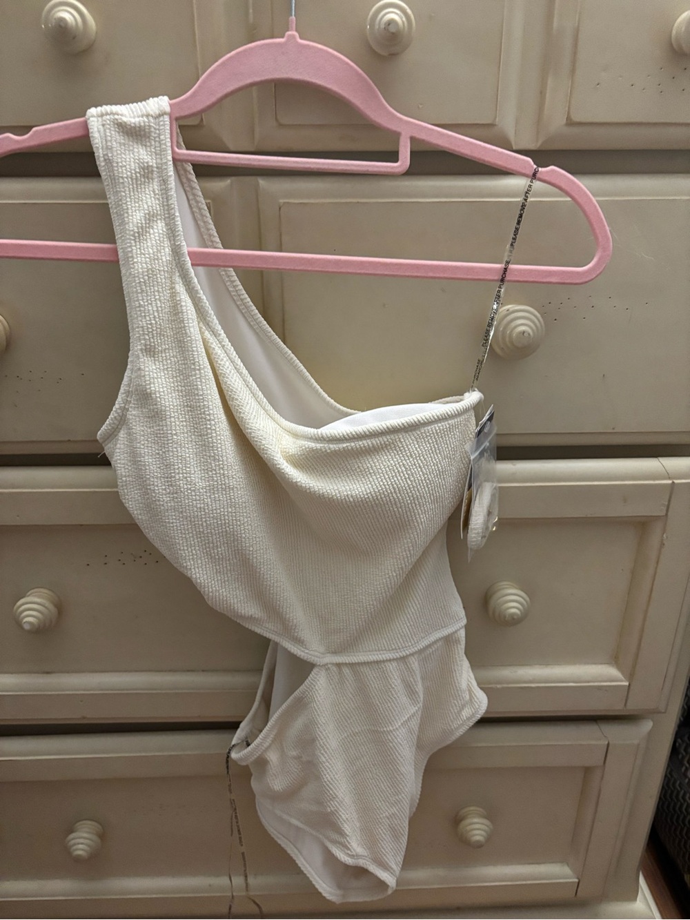 Cream One-Shoulder Textured Bodysuit, BNWT Michael Kors, size 10